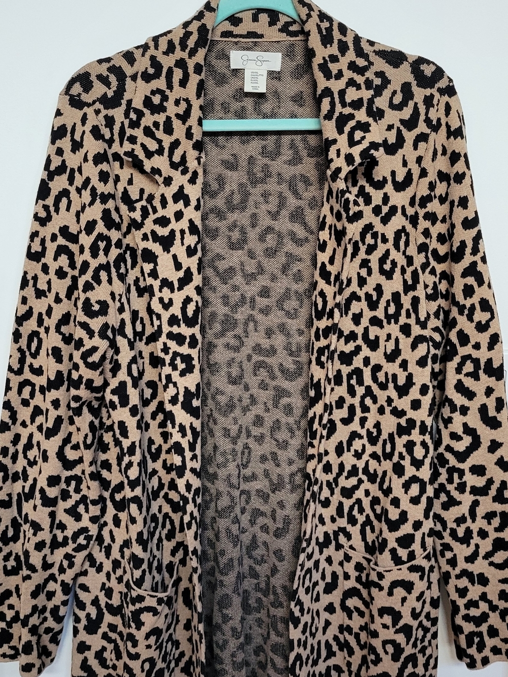 Jessica Simpson - Open Front Leopard Print Cardigan - Tan & Black